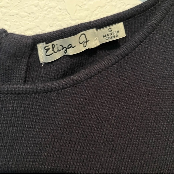 Eliza J Navy Blue Gray Orange Knit Pleated Knit Sweater Dress Size Small - Picture 5 of 7